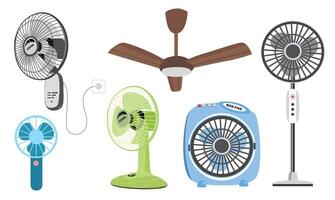 elettrico fan impostare. domestico apparecchio. piatto nel cartone animato stile isolato su bianca sfondo. vettore