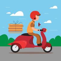 scooter consegna con cartone animato stile vettore