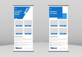 design di banner roll up per autolavaggio, modello di volantino roll up poster per servizio di lavaggio auto express. volantino per servizio di dettagli automobilistici e servizio di lavaggio auto volantino dl volantino vettore