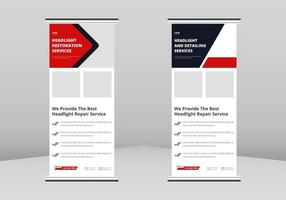 restauro del faro roll up design banner, servizio di riparazione fari roll up modello di volantino. flyer service flyer poster dl flyer, trend business roll up banner design vettore