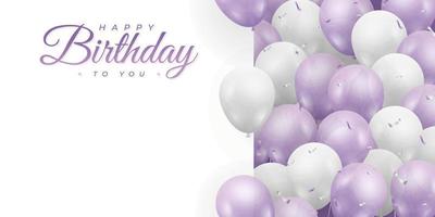 Buon compleanno . sfondo banner o biglietto di auguri per la festa di compleanno. concetto di colore viola e bianco. illustrazione vettoriale