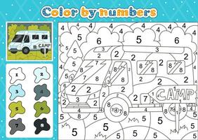 auto a tema colorazione pagina di numero per bambini con furgone camion o rv auto vettore