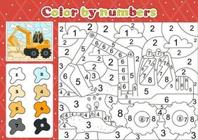 auto a tema colorazione pagina di numero per bambini con carino scavatrice vettore