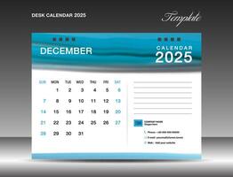 scrivania calandra 2025 - dicembre 2025 modello, calendario 2025 design modello, pianificatore, semplice, parete calendario disegno, settimana inizia su domenica, stampa, pubblicità, blu acquerello sfondo, vettore