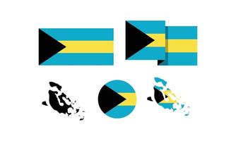 gli attributi delle Bahamas. bandiera in rettangolo, rotondo e mappe. set di illustrazioni vettoriali di elementi per il giorno della celebrazione nazionale.
