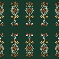 tradizionale etnico motivi ikat geometrico tessuto modello attraversare punto.ikat ricamo etnico orientale pixel verde sfondo. astratto, illustrazione. trama, decorazione, carta da parati. vettore