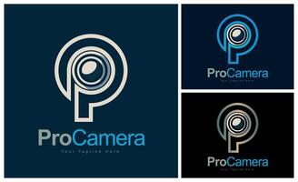 professionista telecamera lettera p studio logo design modello per marca o azienda e altro vettore