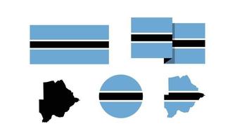 attributi della repubblica del botswana. bandiera in rettangolo, rotondo e mappe. set di illustrazioni vettoriali di elementi per il giorno della celebrazione nazionale.
