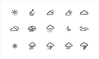 set di icone meteo. semplice icona per l'illustrazione soleggiata, nuvolosa, piovosa, ecc. per previsioni del tempo, campagna, poster e molto altro. vettore