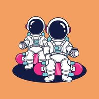 carino astronauta cartone animato impostato con caffè illustrazione vettore