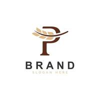iniziale p lettera con Grano grano per forno, pane, logo design icona illustrazione vettore