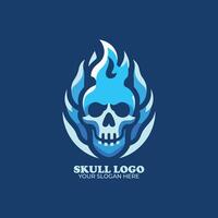 blu fuoco cranio logo design vettore