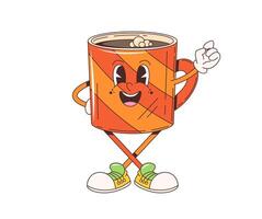Groovy retrò cartone animato caffè tazza impaurito personaggio vettore