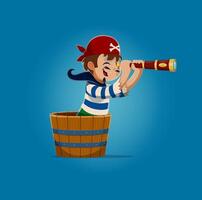 cartone animato ragazzo cabina ragazzo pirata con un' cannocchiale vettore