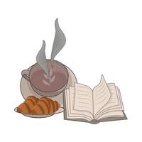 illustrazione di caffè, libro e brioche vettore