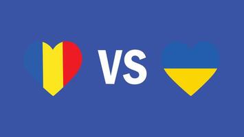 Romania e Ucraina incontro design bandiera cuore europeo nazioni 2024 squadre paesi europeo Germania calcio simbolo logo illustrazione vettore