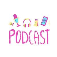 Podcast lettering con decorazione. design. vettore