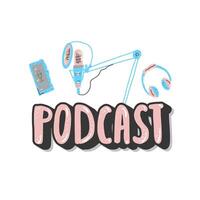 Podcast lettering con decorazione. design. vettore