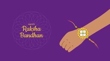 contento Raksha bandhan indiano Festival rakhi striscione. braccio con braccialetto. saluto carta invito design ragnatela design. illustrazione. vettore
