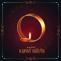 realistico contento karwa chauth Festival carta con diya design vettore