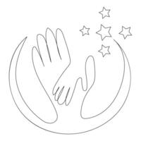 Due mani Tenere un' mezzaluna Luna, mano disegno nel orientale stile, boho etichetta, Vintage ▾ logo. lineare icona per astrologia, tarocchi. illustrazione. vettore