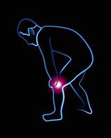 illustrazione di un' silhouette di un' persona con dolore nel il ginocchio giunto. vettore