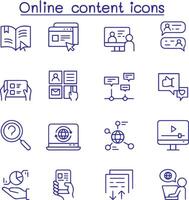 icona di contenuto online impostato in stile linea sottile vettore