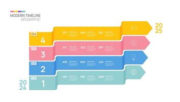 attività commerciale passo sequenza temporale Infografica freccia modello. moderno pietra miliare elemento sequenza temporale diagramma calendario e 4 trimestre temi, infografica. vettore