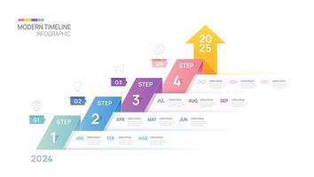 attività commerciale passo sequenza temporale Infografica freccia modello. moderno pietra miliare elemento sequenza temporale diagramma calendario e 4 trimestre temi, infografica. vettore