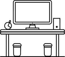 scrivania tavolo computer icona linea stile vettore