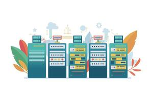 server camera cremagliere isolato su bianca sfondo. nube sistema concetto. dati centro. dati Conservazione. nube Conservazione vettore