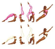 atletico ragazze illustrazione, yoga pose. donne pratica yoga. sport, fitness e ginnastica. mano disegnato arte opera isolato su bianca sfondo vettore