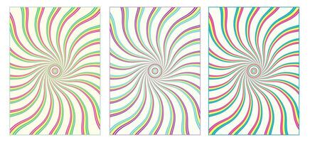 impostato di psichedelico sfondo con ondulato distorto a strisce travi a partire dal il centro 60s hippie sfondo design. colorato vortice, scoppiare. per bello, retrò, pop arte stile con ritaglio maschera vettore