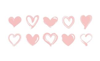 cuore forma illustrazioni fatto con spazzola ictus. collezione di mano disegnato grunge San Valentino cuori. isolato su bianca sfondo. vettore