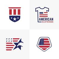 americano di patriota bandiera forme logo design collezione impostato moderno minimo creativo vettore