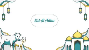 eid al adha Festival. bandiera con capra e mucca. mano disegnato illustrazione. vettore