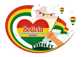 Bolivia indipendenza giorno illustrazione su agosto 6 con agitando bandiera e nastro nel un' festivo nazionale vacanza piatto cartone animato sfondo vettore