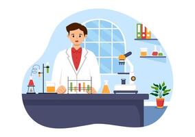 illustrazione di un' laboratorio conduzione scientifico ricerca, sperimentazione, e misurazione nel un' piatto cartone animato stile sfondo vettore