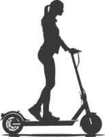 silhouette ragazza equitazione elettrico scooter pieno corpo nero colore solo vettore