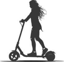 silhouette ragazza equitazione elettrico scooter pieno corpo nero colore solo vettore