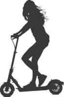 silhouette ragazza equitazione elettrico scooter pieno corpo nero colore solo vettore