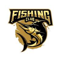 Marlin pesca design logo illustrazione. pesce spada pesca emblema isolato bianca sfondo vettore