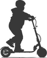 silhouette Grasso ragazzo equitazione elettrico scooter pieno corpo nero colore solo vettore