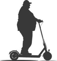 silhouette Grasso uomo equitazione elettrico scooter pieno corpo nero colore solo vettore