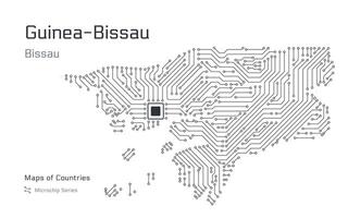 Guinea Bissau, carta geografica con un' bissau mostrato nel un' microchip modello. e-governo. mondo paesi mappe. microchip serie vettore