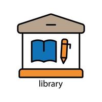 biblioteca edificio lineare icona del colore. tratto modificabile. modello di disegno vettoriale