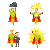 Set di icone di potere del personaggio dei cartoni animati del supereroe