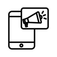 icona della linea di marketing digitale. telefono e megafono. simbolo di affari. semplice illustrazione. tratto modificabile. modello di disegno vettoriale