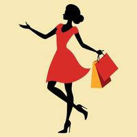 un' shopping ragazza godere il shopping silhouette, bianca sfondo vettore