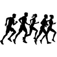 maratona corridore in esecuzione tutti per andando veloce, silhouette vettore